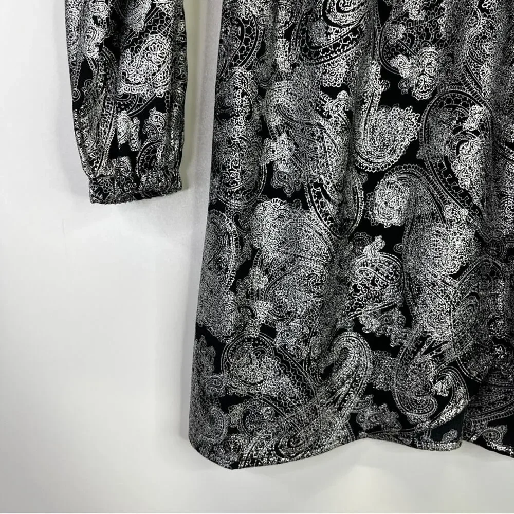 Michael Kors long sleeve metallic paisley dress silver - XS